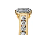 Solitaire Engagement Ring Setting for Emerald Cut Center with Round Cut Channel Band and Prong Head in Yellow Gold