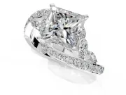 Solitaire Engagement Ring Setting for Princess Cut Center with Pave Bypass Twist Band and Prong Head in Sterling Silver