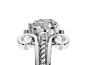 Solitaire Engagement Ring Setting for Heart-Shaped Center with Twisted Band and Scroll Prong Head in Platinum