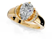 Solitaire Engagement Ring Setting for Pear-Shaped Center with Wide Band, Pave Collar and Prong Head in Yellow Gold