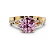 Solitaire Engagement Ring Setting for Fancy Pink Round Cut Center with Twisted Pave Split Shank and Prong Head in Yellow Gold