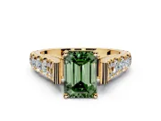 Solitaire Engagement Ring Setting for Fancy Green Emerald Cut Center with Pave Cathedral Shoulders and Prong Head in Yellow Gold