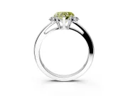 3 Stone Engagement Ring Setting for Fancy Yellow Heart-Shaped Center with Low-Set Round Cut Accents and Prong Head in White Gold