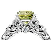 Solitaire Engagement Ring Setting for Fancy Yellow Princess Cut Center with Filigree Band and Prong Head in White Gold