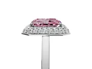 Halo Engagement Ring Setting for Fancy Pink Radiant Cut Center with Plain Tapered Band and Prong Head in Platinum