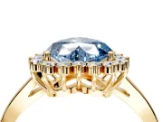 Starburst Halo Engagement Ring Setting for Fancy Blue Heart-Shaped Center with Flat Cathedral Band and Prong Head in Yellow Gold