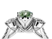 3 Stone Engagement Ring Setting for Fancy Green Pear-Shaped Center with Crossover Basket, Pave Band and Prong Head in Platinum