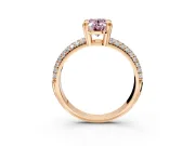 Solitaire Engagement Ring Setting for Fancy Pink Oval Center with Multi-Row Pave Accents and Basket Head in Rose Gold