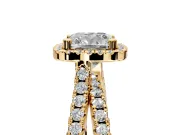 Halo Engagement Ring Setting for Cushion Cut Center with Double Pave Split Shank and Prong Head in Yellow Gold