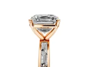 Solitaire Engagement Ring Setting for Asscher Cut Center with Channel Baguette Band and Prong Head in Rose Gold