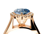 Halo Engagement Ring Setting for Fancy Blue Heart-Shaped Center with Square Band and Prong Head in Rose Gold