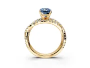 Solitaire Engagement Ring Setting for Fancy Blue Radiant Cut Center with Woven 3-Strand Pave Band and Prong Head in Yellow Gold