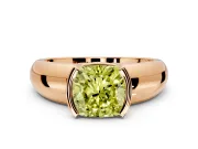 Tension Engagement Ring Setting for Fancy Yellow Cushion Cut Center with Wide Flat Band and Tension Head in Rose Gold