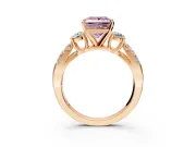 3 Stone Engagement Ring Setting for Fancy Pink Princess Cut Center with Pave Split Shank and Prong Head in Rose Gold