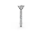 Solitaire Engagement Ring Setting for Oval Center with Milgrain-Edged Pave Band and Prong Head in Sterling Silver