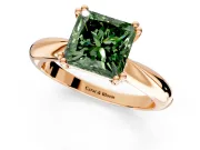 Solitaire Engagement Ring Setting for Fancy Green Princess Cut Center with Reverse Tapered Band and Prong Head in Rose Gold