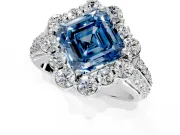 Large Accent Halo Engagement Ring Setting for Fancy Blue Asscher Cut Center with Pave Split Shank and Prong Head in Sterling Silver