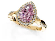 Halo Engagement Ring Setting for Fancy Pink Pear-Shaped Center with Pave and Plain Twist Band and Prong Head in Yellow Gold