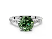 Baguette Engagement Ring Setting for Fancy Green Round Cut Center with Alternating Bar-Set Band and Prong Head in Platinum