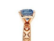 Solitaire Engagement Ring Setting for Fancy Blue Cushion Cut Center with XO Engraved Band and Prong Head in Rose Gold
