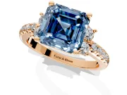 Paired Accent Engagement Ring Setting for Fancy Blue Asscher Cut Center with Pave Band and Prong Head in Rose Gold