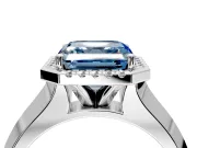 Halo Engagement Ring Setting for Fancy Blue Asscher Cut Center with Knife Ridge Cathedral Band and Prong Head in White Gold