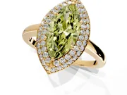 Halo Engagement Ring Setting for Fancy Yellow Marquise Center with Plain Tapered Band and Prong Head in Yellow Gold