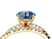 Solitaire Engagement Ring Setting for Fancy Blue Round Cut Center with Woven 3-Strand Pave Band and Prong Head in Yellow Gold