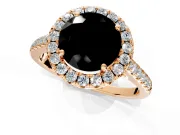 Halo Engagement Ring Setting for Fancy Black Round Cut Center with Narrowing Pave Band and Prong Head in Rose Gold