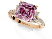 Paired Accent Engagement Ring Setting for Fancy Pink Asscher Cut Center with Pave Band and Prong Head in Rose Gold