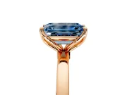 Solitaire Engagement Ring Setting for Fancy Blue Emerald Cut Center with Thin Rounded Plain Band and Prong Head in Rose Gold
