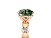 Solitaire Engagement Ring Setting for Fancy Green Round Cut Center with Beaded Bezel Station Band and Prong Head in Rose Gold
