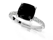 Solitaire Engagement Ring Setting for Fancy Black Cushion Cut Center with Pave Accents and Prong Head in Platinum