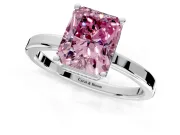 Hidden Halo Engagement Ring Setting for Fancy Pink Radiant Cut Center with Wide Flat Plain Band and Prong Head in Sterling Silver