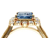 Milgrain Halo Engagement Ring Setting for Fancy Blue Princess Cut Center with Bezel Point Accents and Prong Head in Yellow Gold
