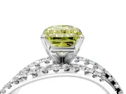 Solitaire Engagement Ring Setting for Fancy Yellow Radiant Cut Center with Woven 3-Strand Pave Band and Prong Head in Platinum