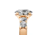 5 Stone Engagement Ring Setting for Oval Center with Plain Band and Prong Head in Rose Gold