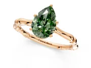 Solitaire Engagement Ring Setting for Fancy Green Pear-Shaped Center with Bamboo Band and Prong Head in Rose Gold