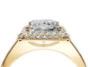 Halo Engagement Ring Setting for Princess Cut Center with Plain Tapered Band and Prong Head in Yellow Gold