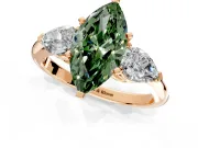 3 Stone Engagement Ring Setting for Fancy Green Marquise Center with Large Pear-Shaped Accents and Prong Head in Rose Gold