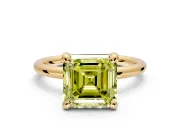 Low-Set Solitaire Engagement Ring Setting for Fancy Yellow Asscher Cut Center with Thin Plain Band and Prong Head in Yellow Gold