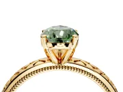 Solitaire Engagement Ring Setting for Fancy Green Pear-Shaped Center with Milgrain X Pattern Band and Prong Head in Yellow Gold