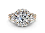 Halo Engagement Ring Setting for Round Cut Center with Two-Strand Split Shank and Prong Head in Rose Gold