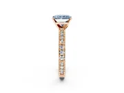 Solitaire Engagement Ring Setting for Fancy Blue Radiant Cut Center with Milgrain-Edged Pave Band and Prong Head in Rose Gold