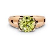 Tension Engagement Ring Setting for Fancy Yellow Round Cut Center with Wide Flat Band and Tension Head in Rose Gold