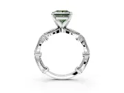 Solitaire Engagement Ring Setting for Fancy Green Princess Cut Center with Marquise Panel Band and Prong Head in Platinum