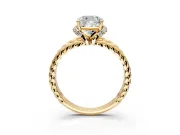 Halo Engagement Ring Setting for Cushion Cut Center with Rope Twist Split Shank and Prong Head in Yellow Gold
