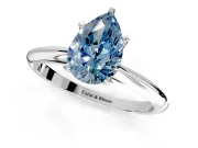 Solitaire Engagement Ring Setting for Fancy Blue Pear-Shaped Center with Knife Ridge Band and Claw Prong Head in Platinum