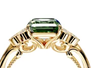 Cluster Engagement Ring Setting for Fancy Green Asscher Cut Center with Bezel Accent Clusters and Prong Head in Yellow Gold
