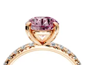 Solitaire Engagement Ring Setting for Fancy Pink Round Cut Center with Shared-Prong Accents and Prong Head in Rose Gold